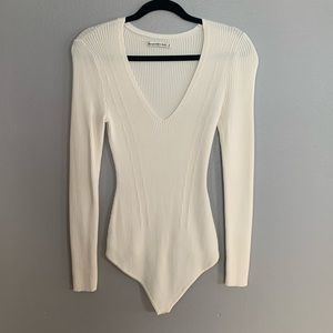 Women’s Abercrombie and Fitch Cream Ribbed Sweater Bodysuit